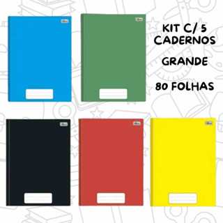 Kit c/5 Cadernos Grande A4 Brochura 80 folhas Capa Dura Brochurão Tilibra ou Jandaia em Oferta na Shopee