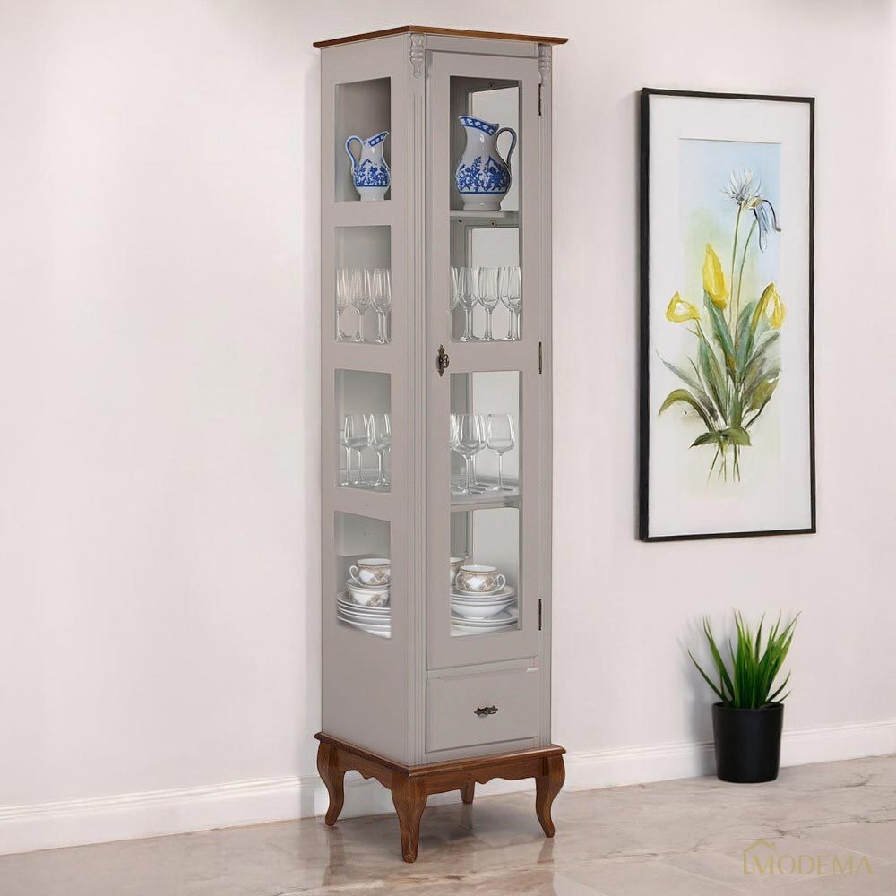 Cristaleira 1 Porta e Laterais em Vidro 3 Prateleiras 60110 Linz Móveis - Off White/Imbuia Glazer