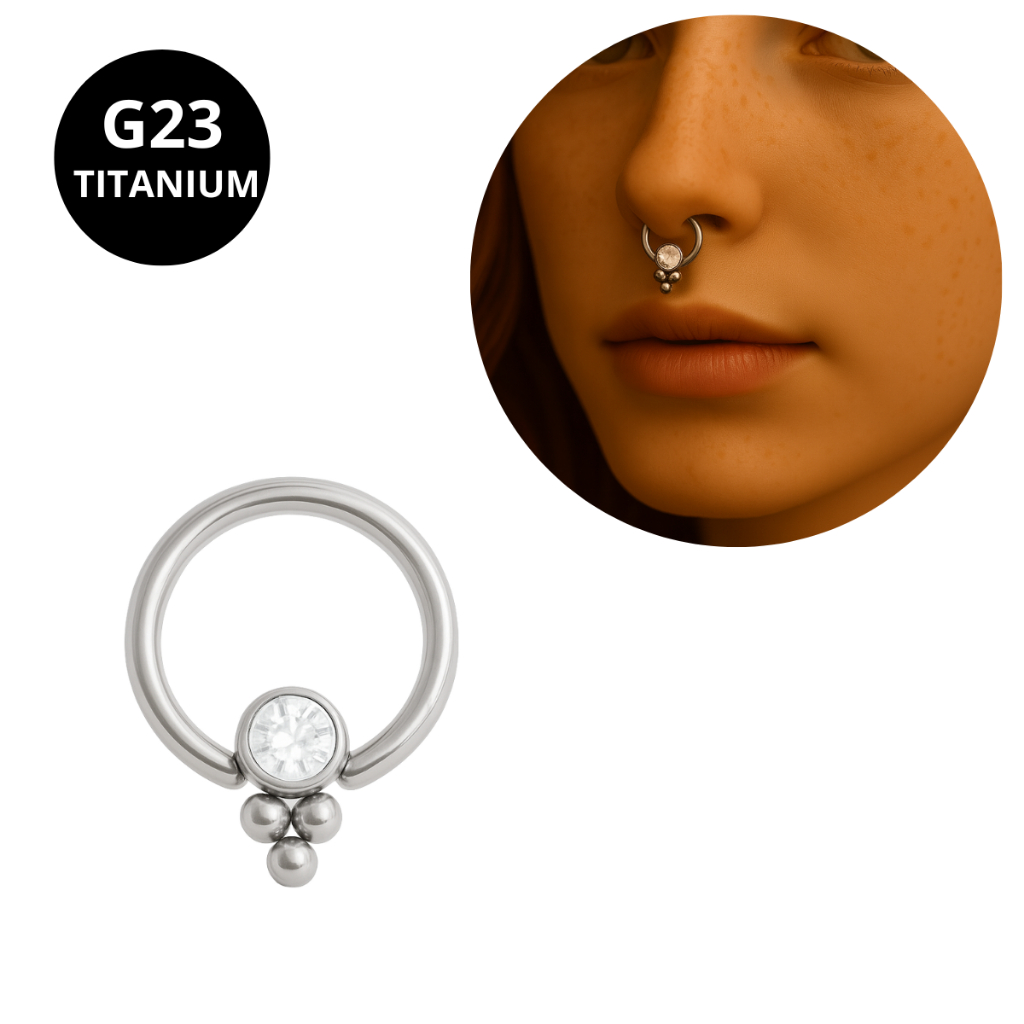 Piercing Argola Captive Titânio Hipoalergênico 4 Esferas Pedra De Zircônia 8mm Septo Orelha Hélix