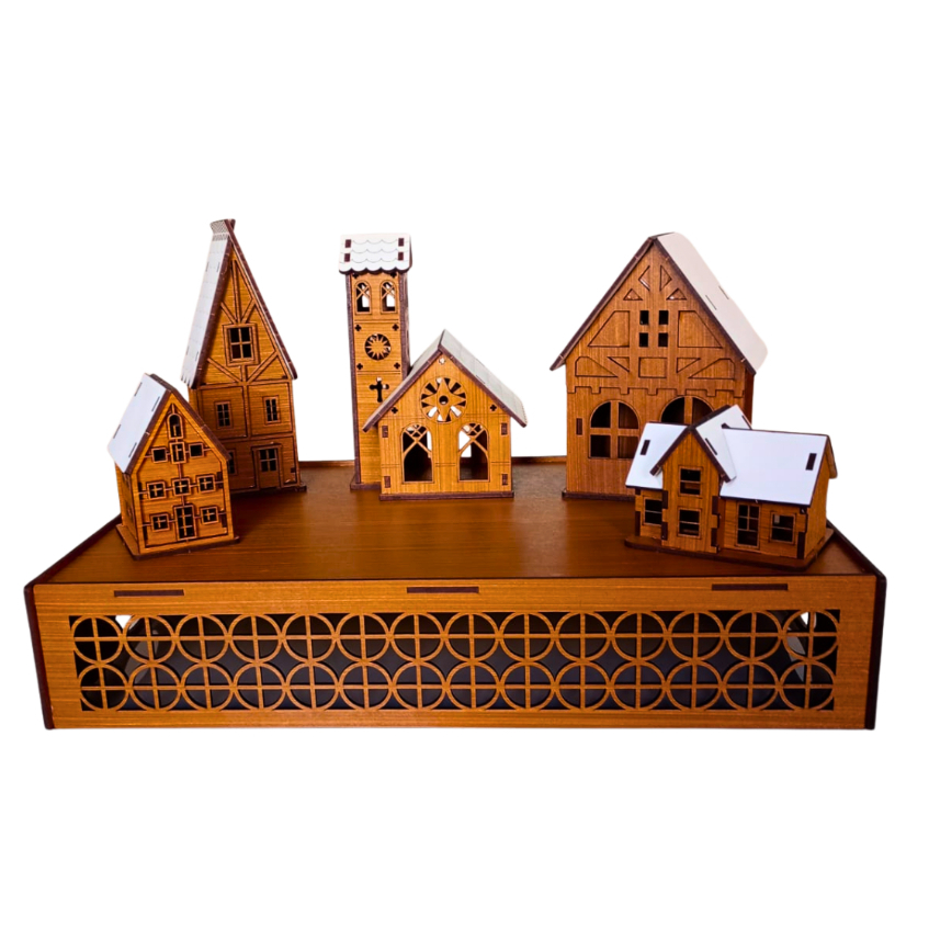 Presépio/Vila Natalina Kit  MDF com Bandeja Palco Nogueira Maquete Escolar Criança Natal  Presépio