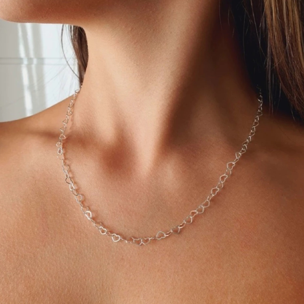 Colar Gargantilha Choker Coração Banhada a  Prata 925 45cm Delicado Feminino Romântico em Oferta na Shopee