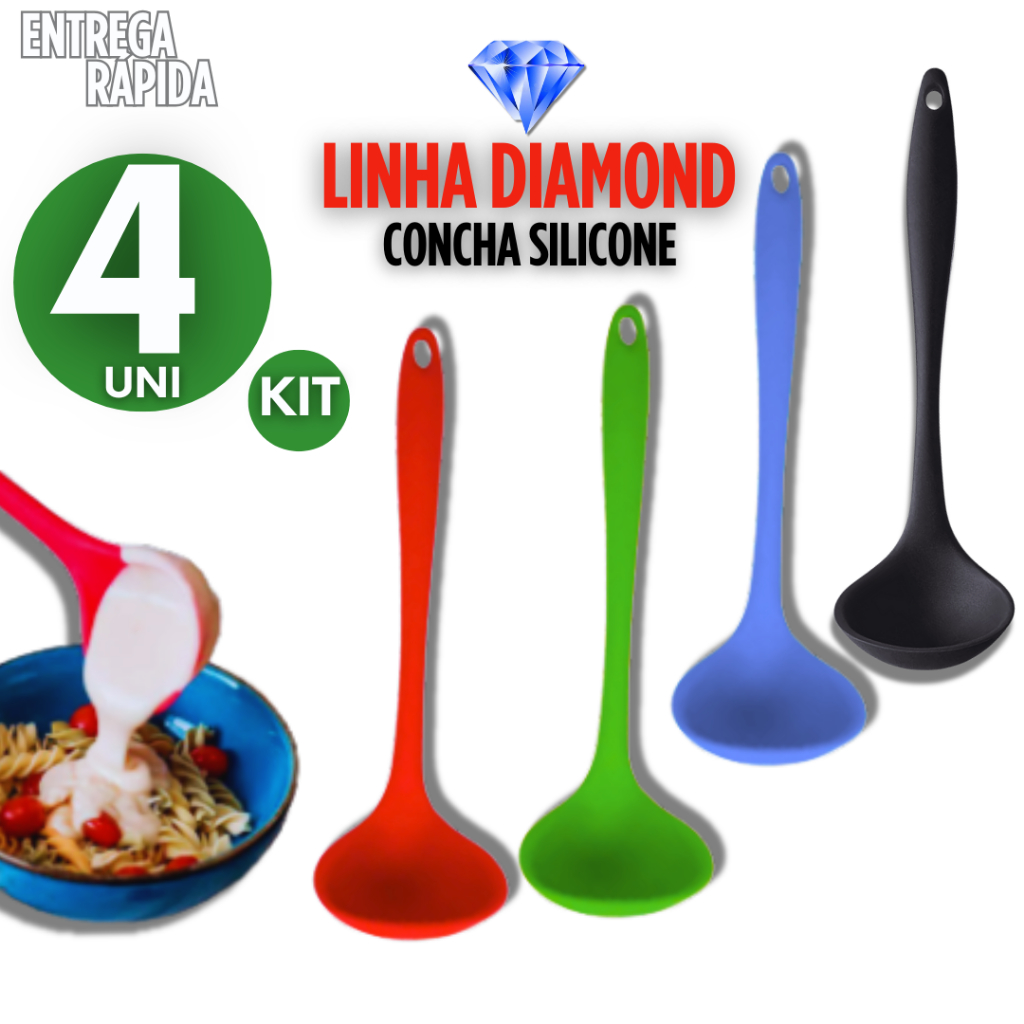 JOGO 4 CONCHAS DE SILICONE VERMELHA E PRETA PARA SOPA CALDO FEIJAO BELEZA E PRATICIDADE AGUENTA ALTAS TEMPERATURA