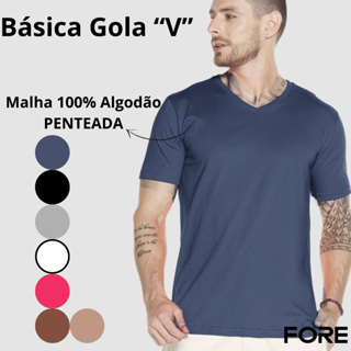 Camiseta Básica Gola V Algodão Básica Lisa  505254-C1 em Oferta na Shopee