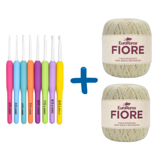Kit 8 Agulhas Crochê + 1 ou 2 Linhas Novelos Fiore EuroRoma n°2 Cor CRU 500m (Mesma espessura Anne) em Oferta na Shopee