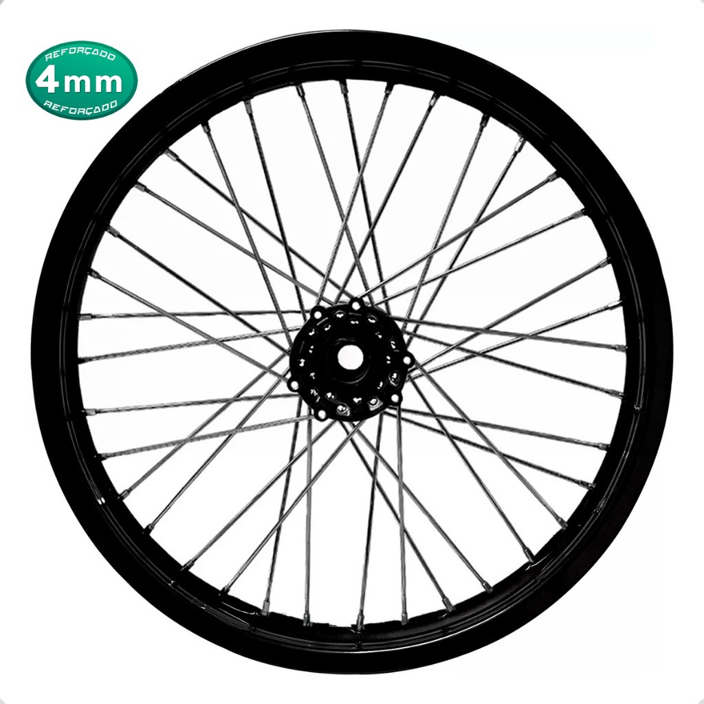 Roda Dianteira Aro Preto Cubo Preto Xtz 125 Montada E Alinhada Raios 4mm Cromado