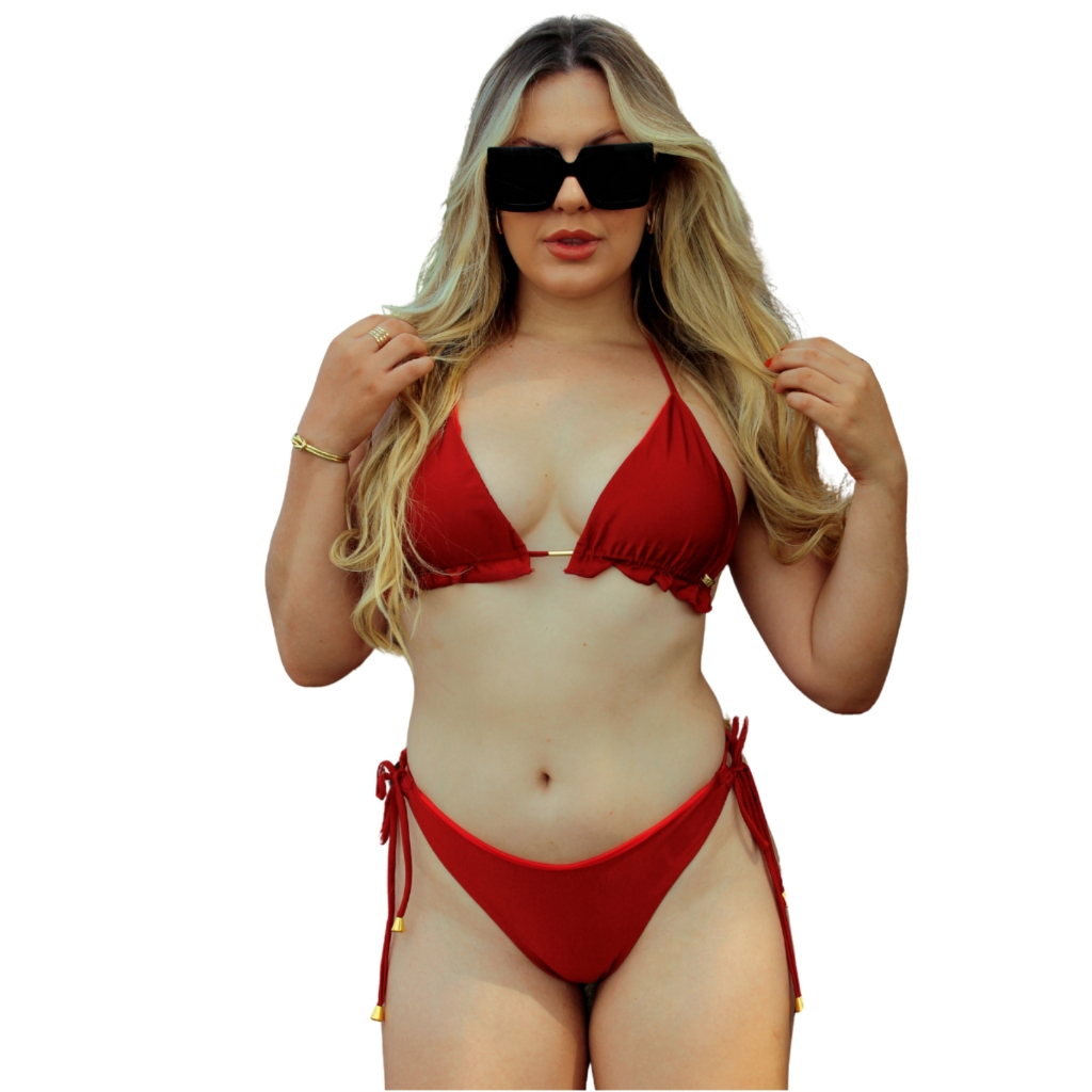 Biquini Feminino Fio Dental Com Bojo Cortininha Top Neon Roupa Banho Saida Hot Praia Babado