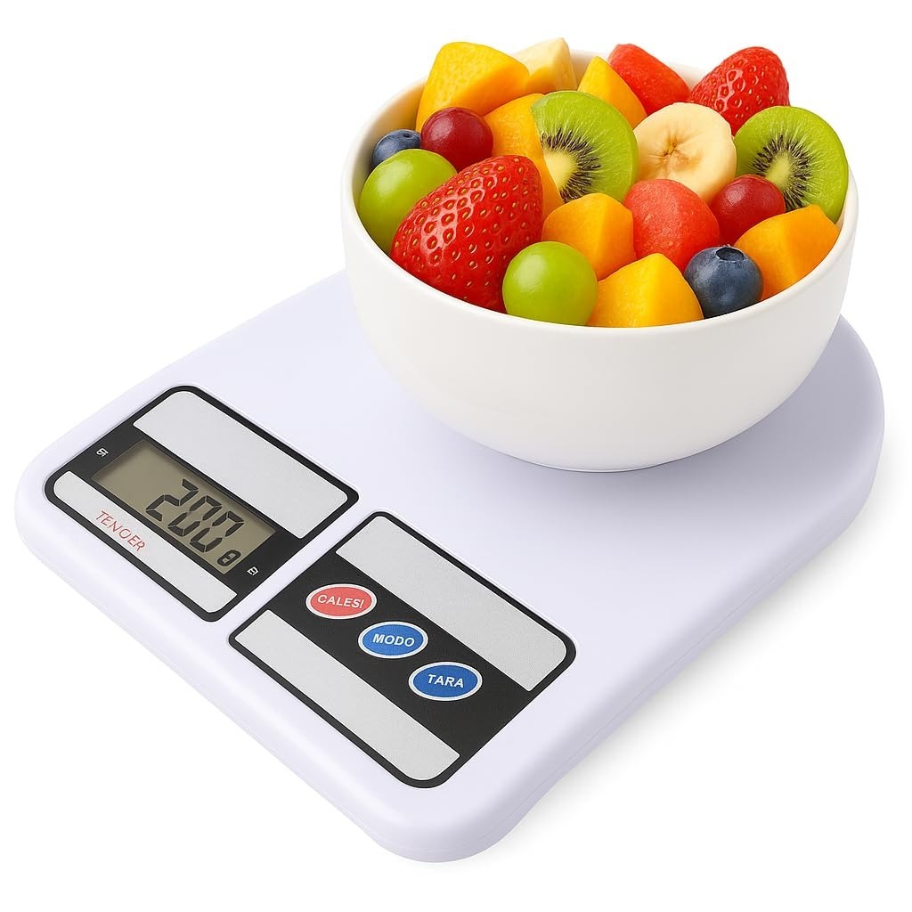 Balança de Cozinha Digital Alimentos Portátil Inox Resistente Água Base Antiderrapante Visor de Alta Definição até 10kg