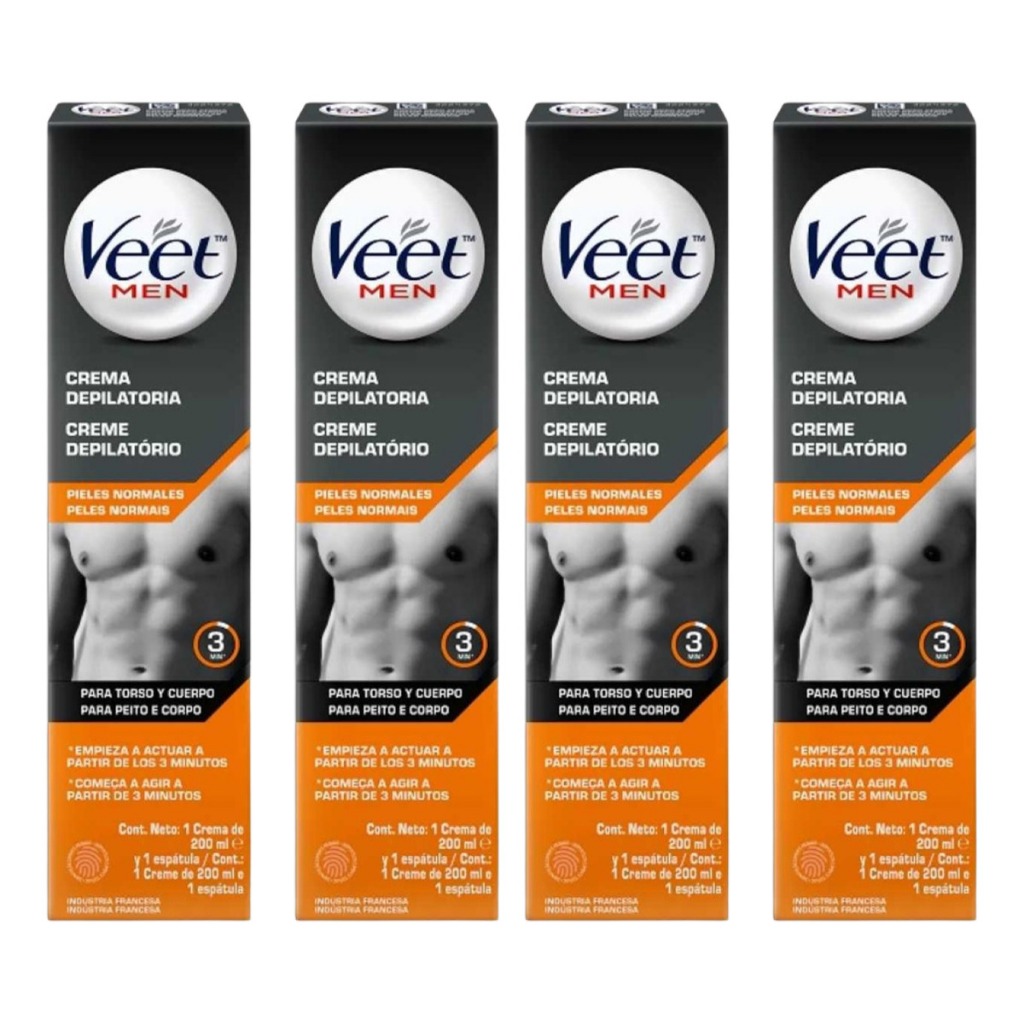 KIT 4X Creme Depilatório Veet Men Pele Normal 200mL em Oferta na Shopee