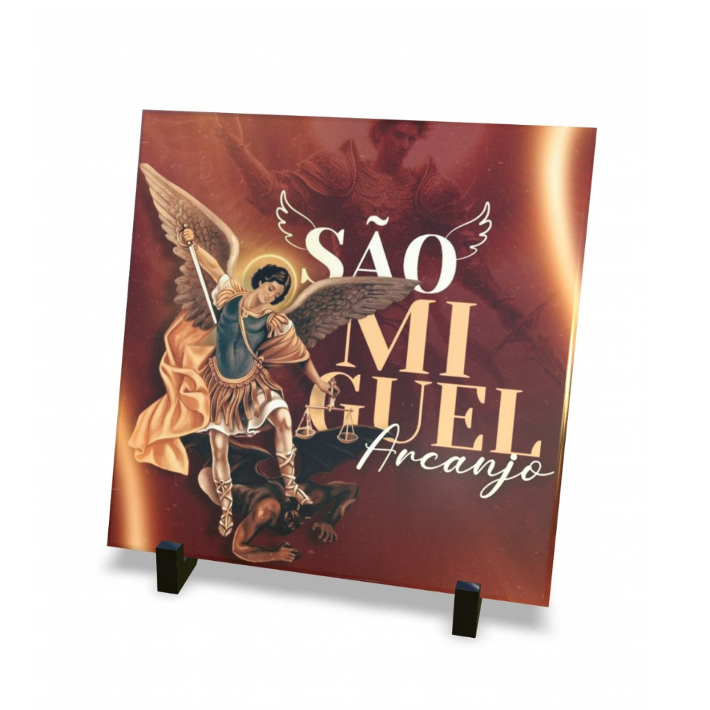 Quadro de cerâmica São Miguel Arcanjo decoratico Azulejo Católico.