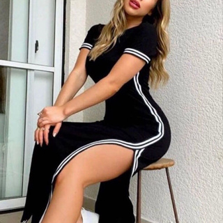 Vestido Midi Tubinho Canelado Fenda Lateral Confortável tendencia em Oferta na Shopee