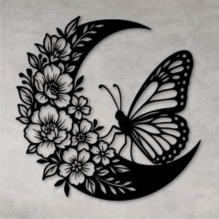Quadro Decorativo Vazado Decoração Borboleta Florida Lua MDF Preto em Oferta na Shopee