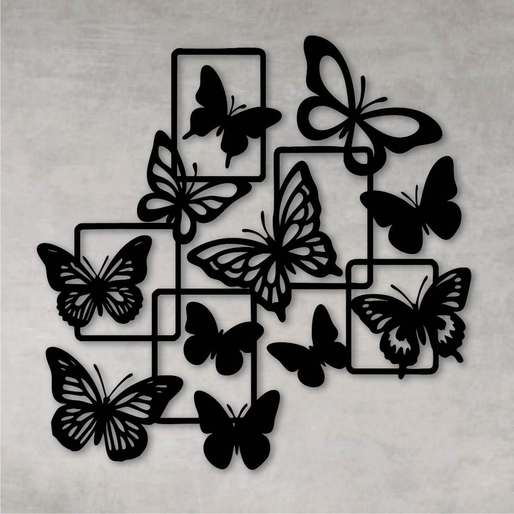 Quadro Decorativo Vazado Decoração Painel Borboletas MDF Preto em Oferta na Shopee