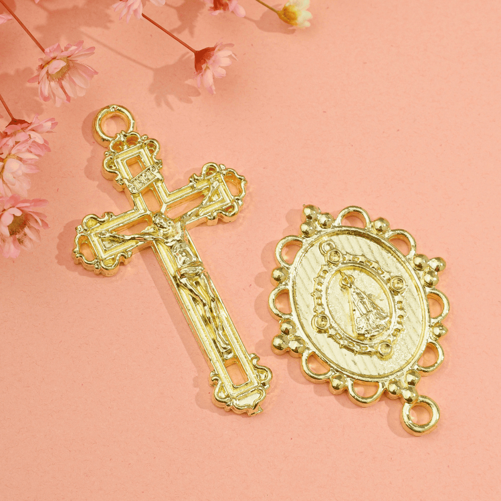Crucifixo + Entremeio Nossa Senhora Aparecida Asas da Fé Material Para Terço