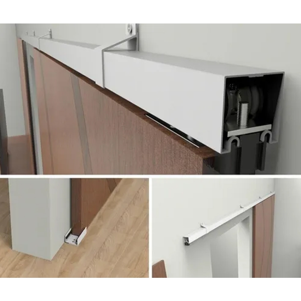 Kit Porta Correr Trilho Branco Dividido Com Acabamento Tampa Completo