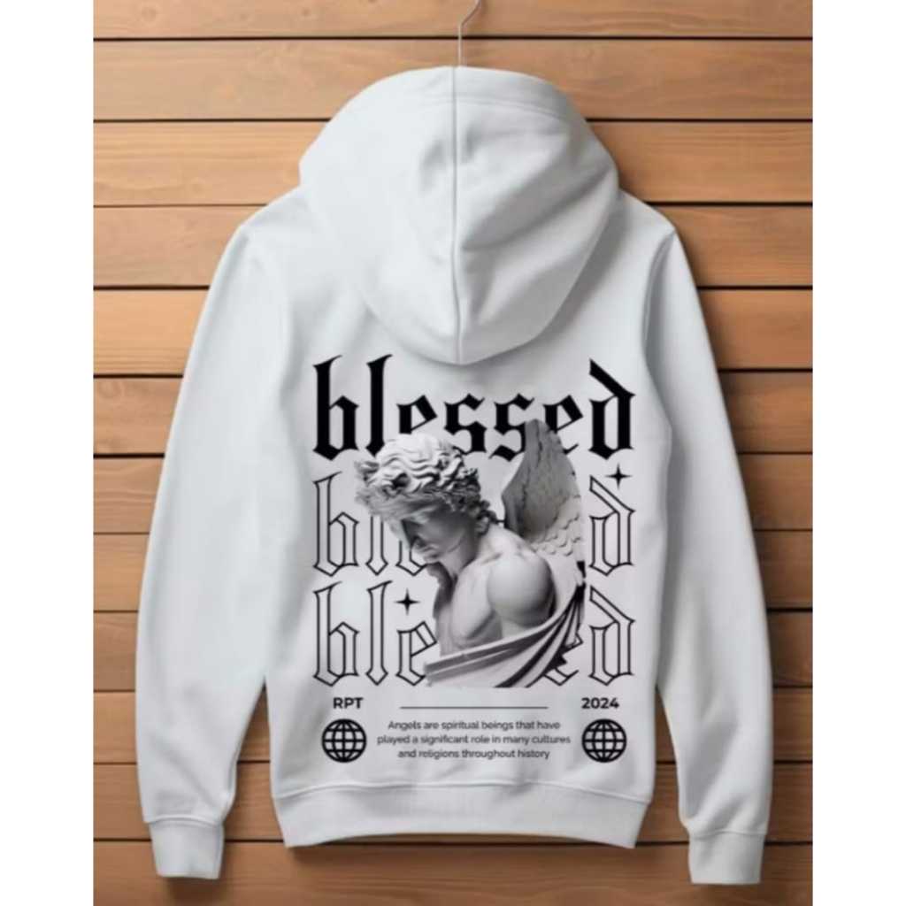 Blusa de Moletom Masculino Respect Blessed Angel Canguru Streetwear Lançamento 2024 Envio Imediato