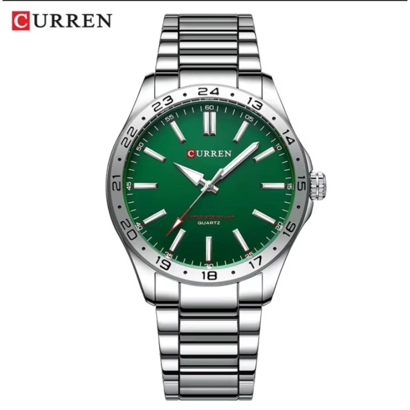 Relógio Masculino Curren 8452 Quartzo Fundo Verde Pulseira Em Aço Inoxidável