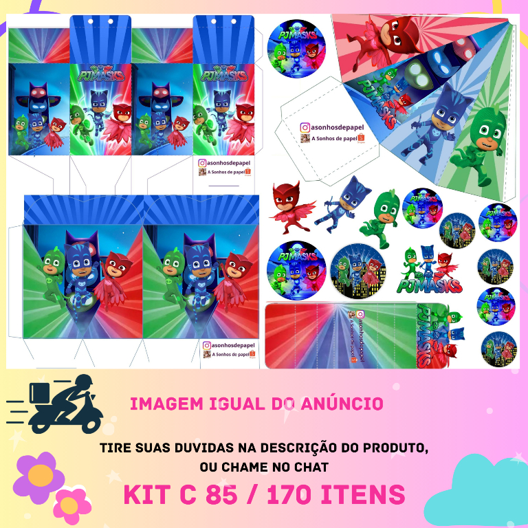 kit com 170 ou 85 itens Lembrancinhas TEMA PJ MASK Personalizado COM NOME