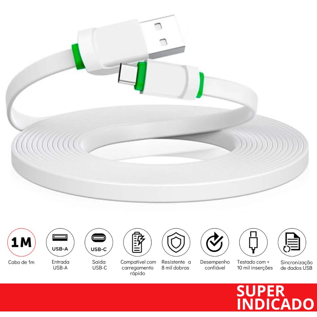 Cabo Carregador USB-C Kaidi 1 Metro Ultra Rápido 22.5W Resistente para Android e iPhone