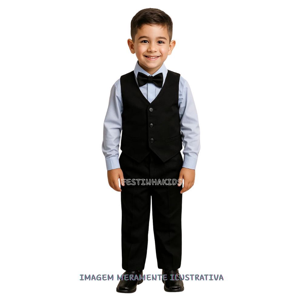 Conjunto Infantil Social Menino Miss Cherry Colete Preto Batizado Festa Formatura Pajem