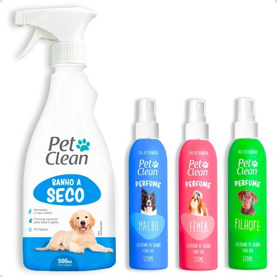 Banho a Seco Pet Clean 500ml + Perfume 120ml – Kit Banho e limpeza Sem Água para Cachorro e Gatos