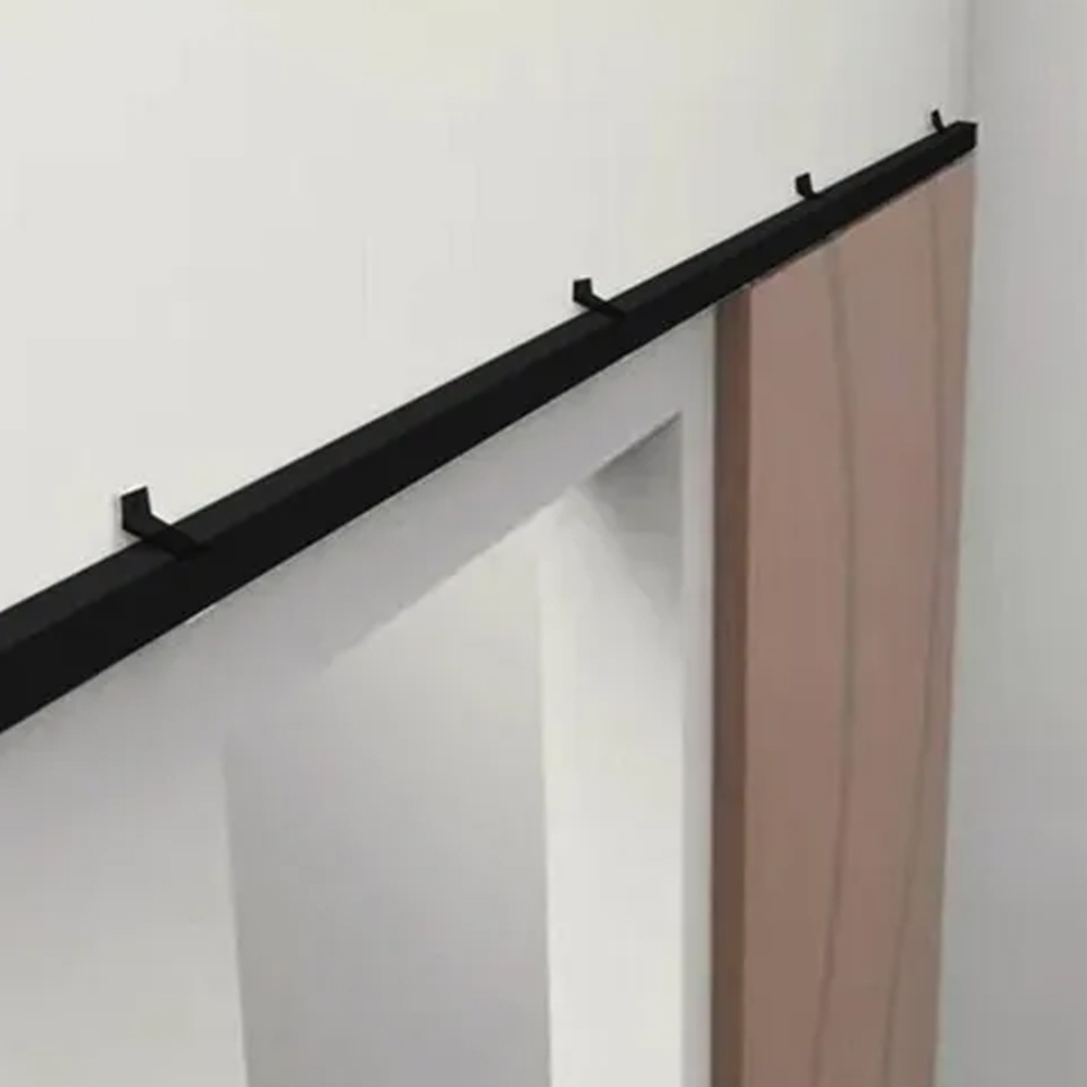 Kit para Porta Correr Trilho Preto Dividido Com Acabamento Tampa Completo