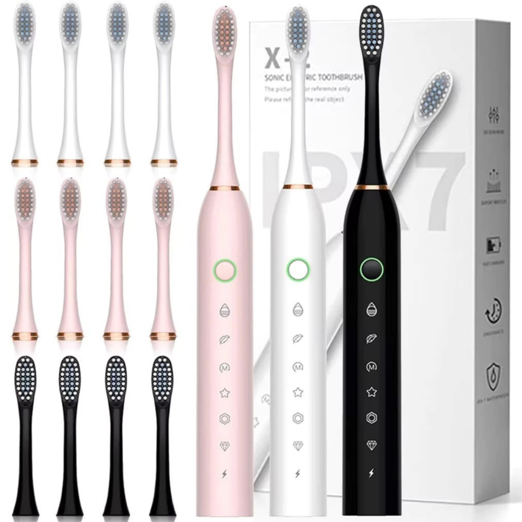 Escova De Dentes Elétrica C/ 4 Cabeças Recarregável Usb Limpeza Bucal Higiene