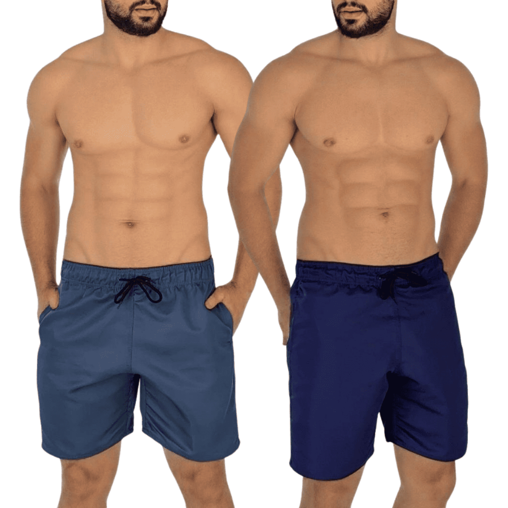 Kit 2 Shorts Tactel Masculino Grosso Bermuda Lisa Calção Básico Tectel Academia Treino Corrida Esportes