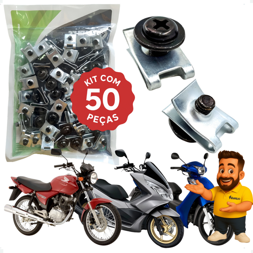 Kit 50 Pçs Presilha Parafuso Carenagem Honda TITAN FAN 125 150 160 e BIZ 100 110 125 Rabeta PCX 150