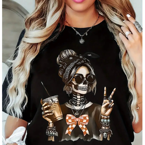 Camiseta feminina caveira Estilosa - Gótica, Rock,descolada, esqueleto divertida lancamento 100%algodao envio imediato em Oferta na Shopee