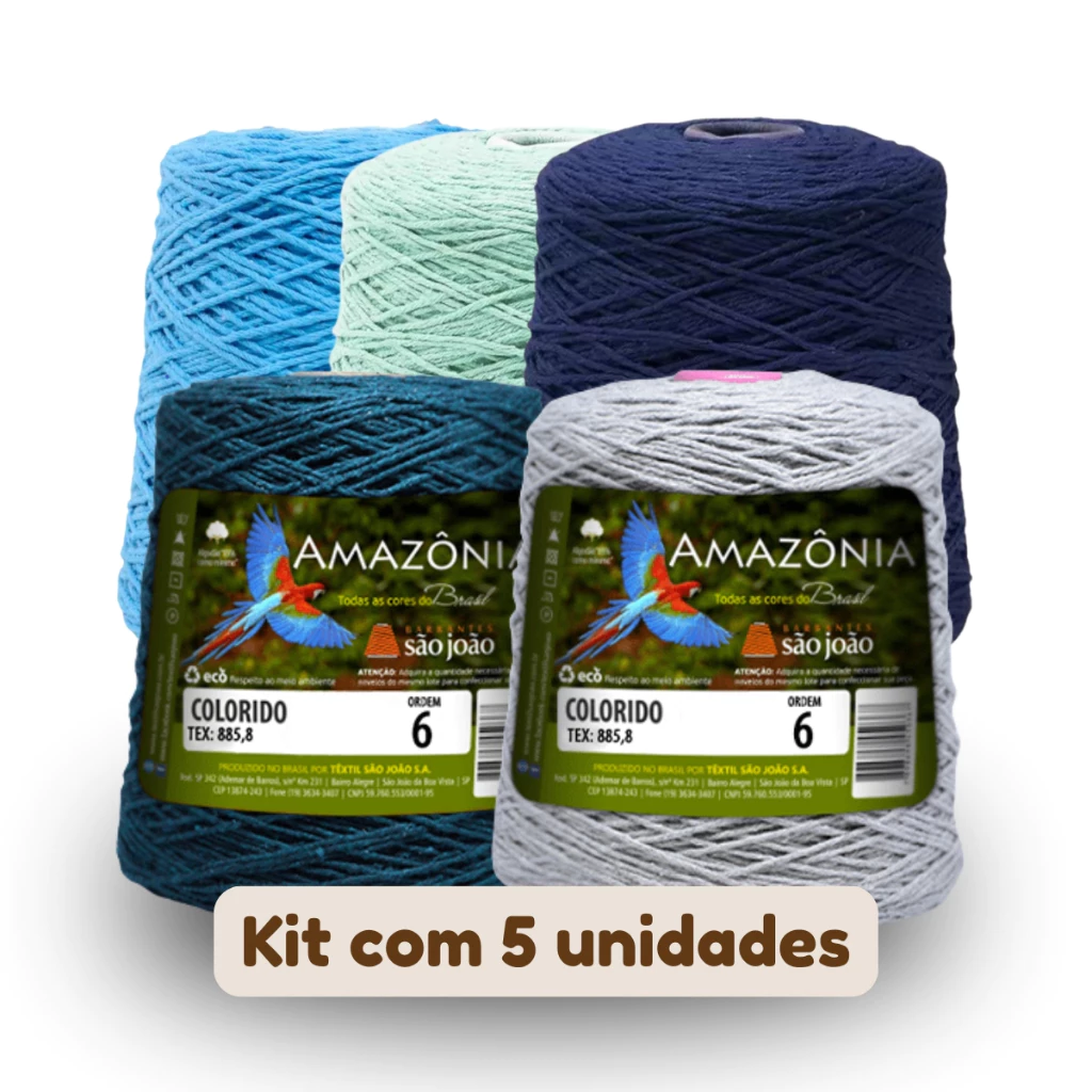 Kit Barbante Amazônia Fio 6 – 5 Unidades de 400g (2kg Total) | Barbante para Crochê e Tricô