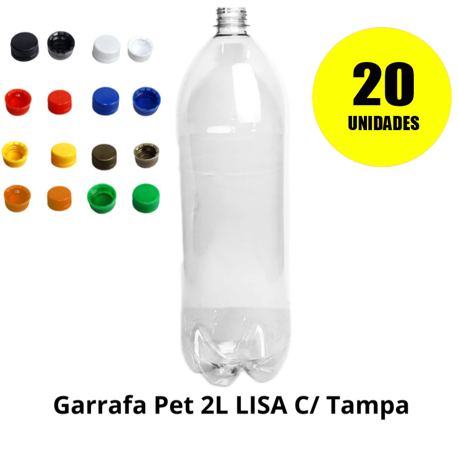 Garrafa de plástico Pet 2 Litros Lisa Com Tampa Lacre Diversas Cores 28 Unidades @Usadas@