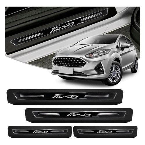 Kit 8 Peças Soleira Adesivo Porta Fiesta 2004 A 2010 2011 2012 E New Fiesta 2013 A 2019 - Preto