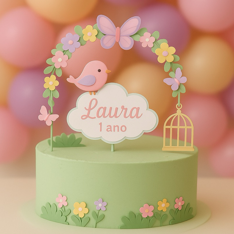 Topo de bolo Personalizado Jardim Encantado para aniversário ou mesversário / Envio Rápido