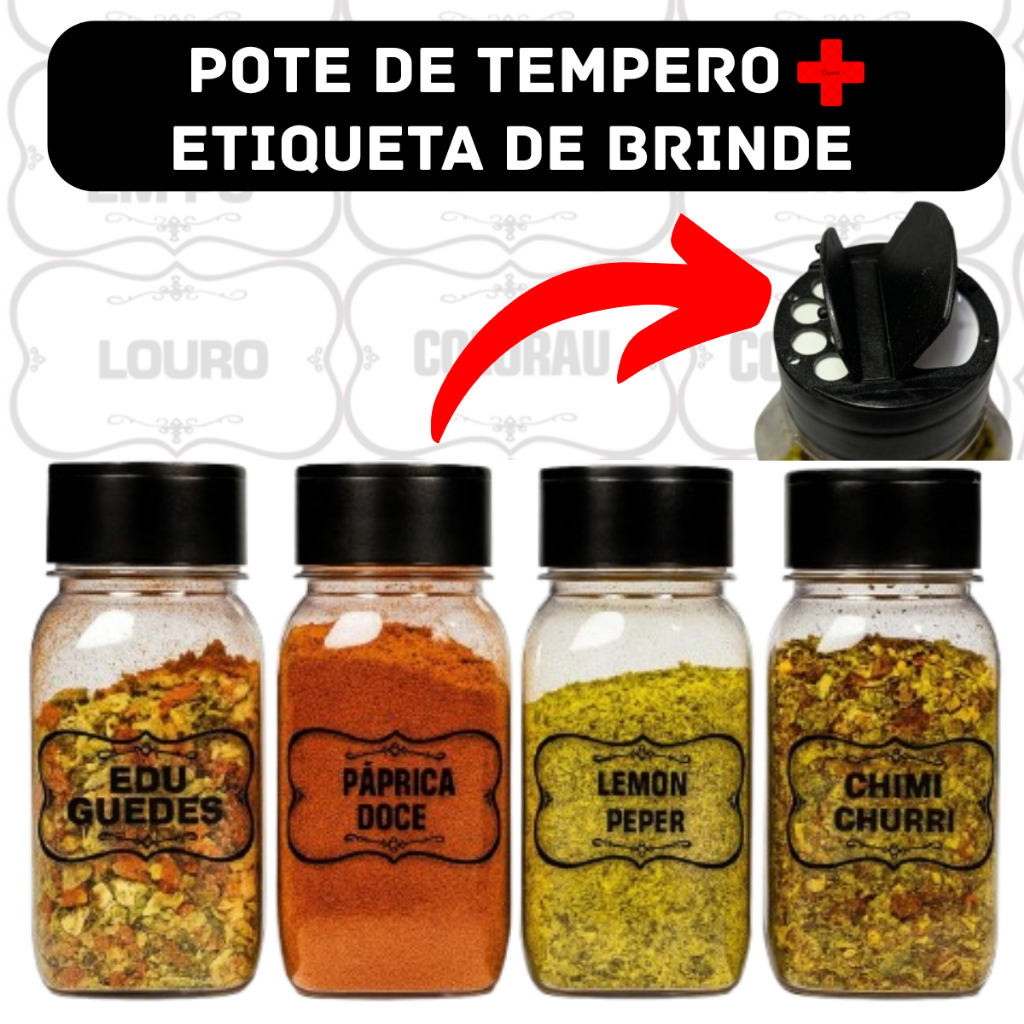 Kit Porta Tempero Pote Plástico 200ml Tampa Dosadora
