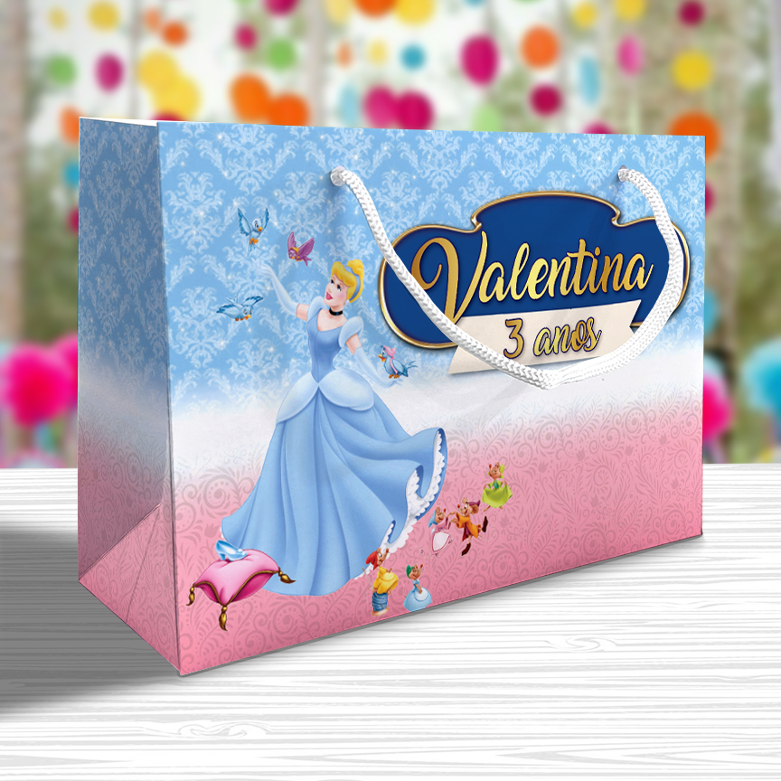 Sacolinha Cinderela Personalizada Kit Lembrancinha Kit Festa Princesa Ella Princesas Sacola Deitada Reta