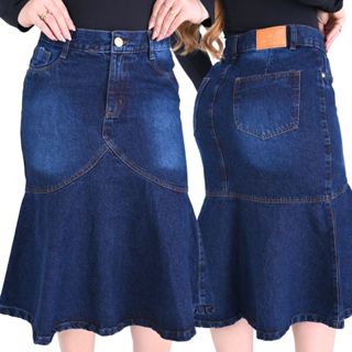 Saia Jeans Sereia Evangelica Midi Cintura Alta Casual em Oferta na Shopee