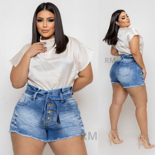 Roupas Femininas Short Jeans Plus Size C/ Lycra cintura alta