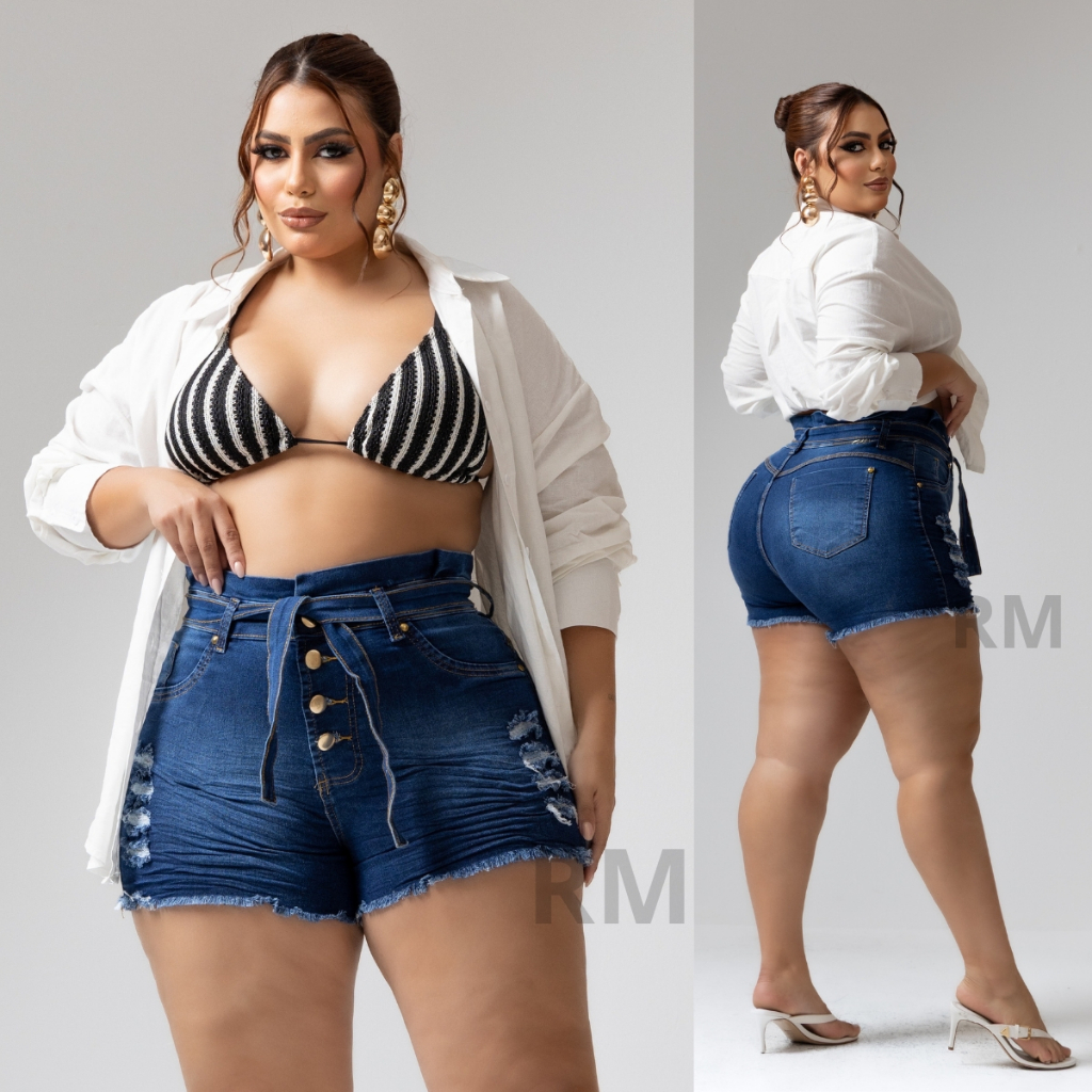 Roupas Femininas Short Jeans Plus Size C/ Lycra em Oferta na Shopee