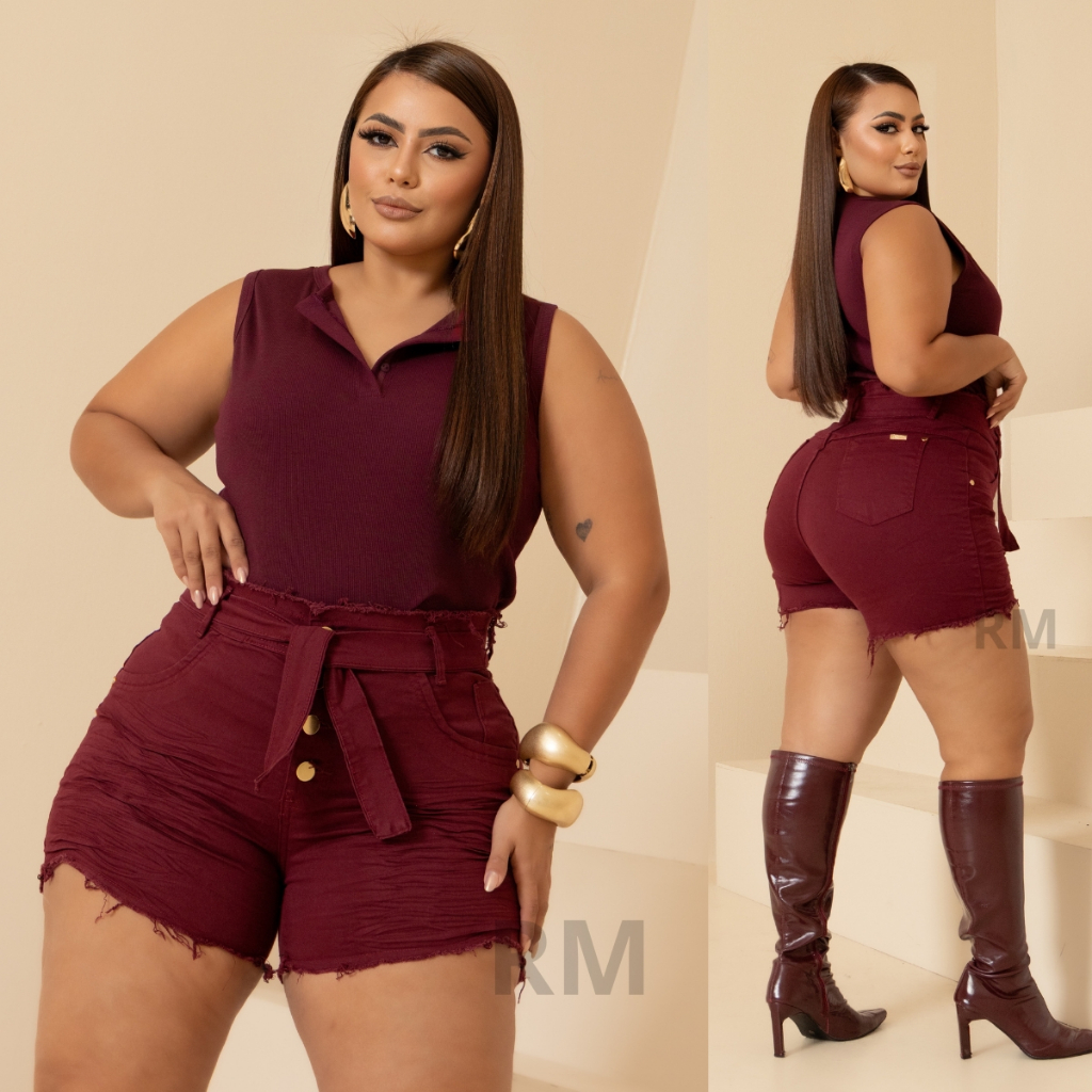 Roupas Femininas Short Jeans feminino Plus Size C/ Lycra Mode Feminina
