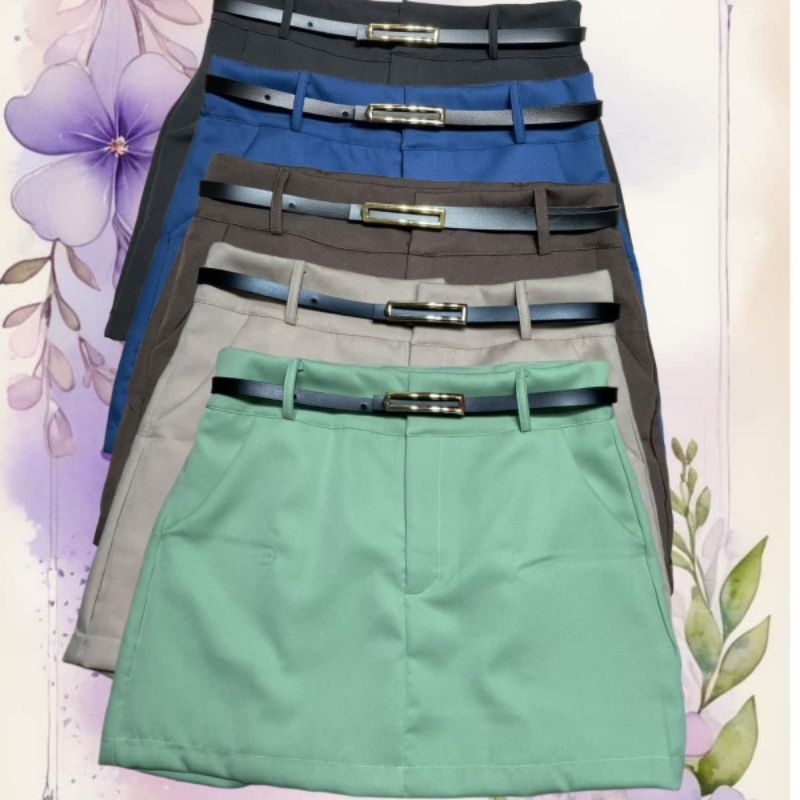 Shorts Saia Social Feminina Alfaiataria Cintura Alta com Cinto