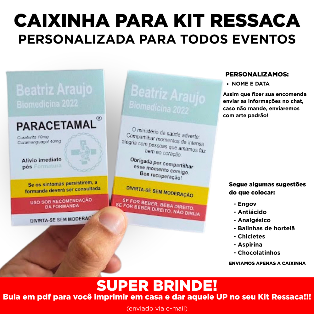 LEMBRANÇA KIT RESSACA PARA FESTA DE FORMATURA DE BIOMEDICINA - 20 UNIDADES