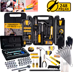 Kit Jogo De Ferramentas 248 Peças Soquetes Catraca Reversível + Chaves Combinadas + Luvas Pigmentada