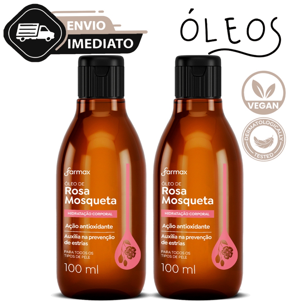 Kit C/2 Óleo De Rosa Mosqueta Puro Clareador 100ml Farmax Tira Manchas e Estrias Envio Imediato em Oferta na Shopee