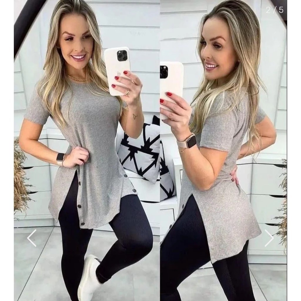 Vest Legging Feminina Tecido Canelado manga curta