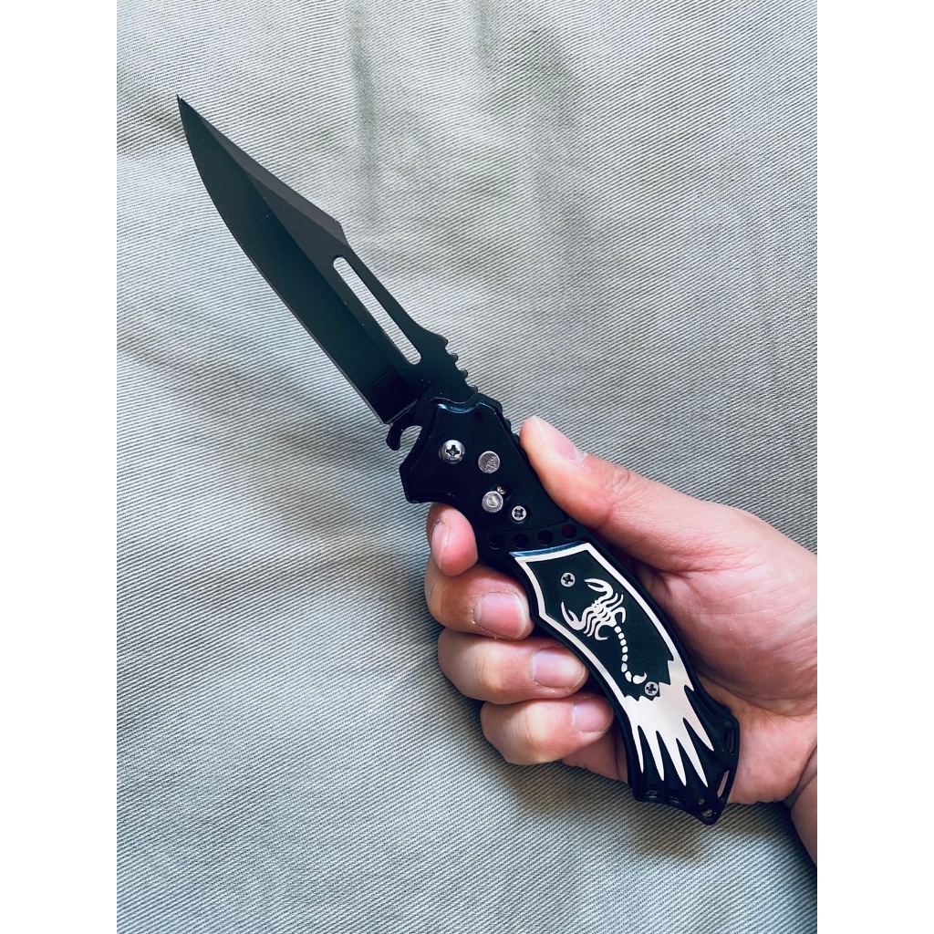 Canivete Metal 7723 Preto Escorpião Abertura Manual Com Clip Em Bolso