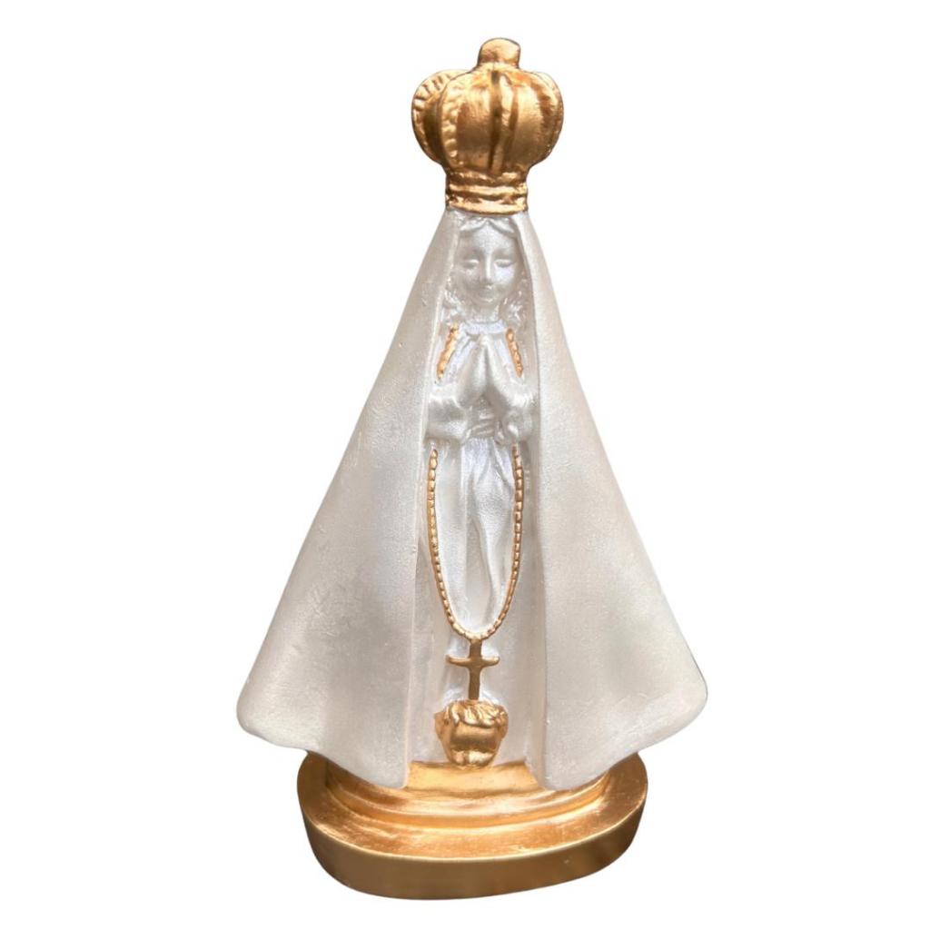 Imagem Nossa Senhora Aparecida 22cm Branco Perolado com Detalhe Dourado em gesso