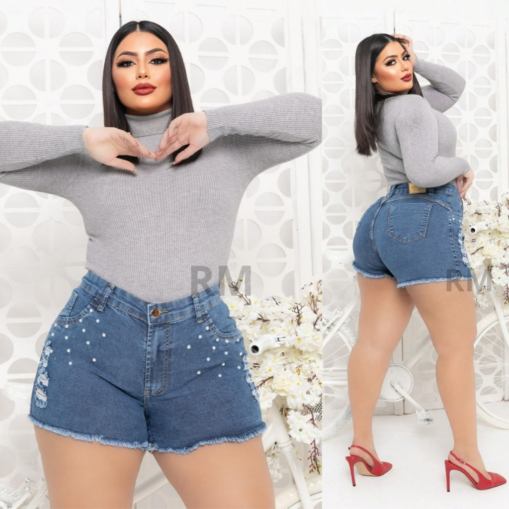 Roupas Femininas Shorts Jeans Plus Size Com Lycra