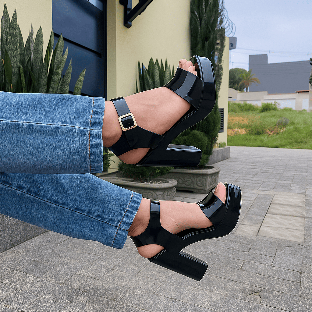 Sandália Feminina Salto 9 Cm Injetada Palmilha Confortável
