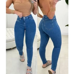 Calça Feminina Jeans Skinny Cintura Alta com Lycra Levanta Bumbum Lançamento Elastano
