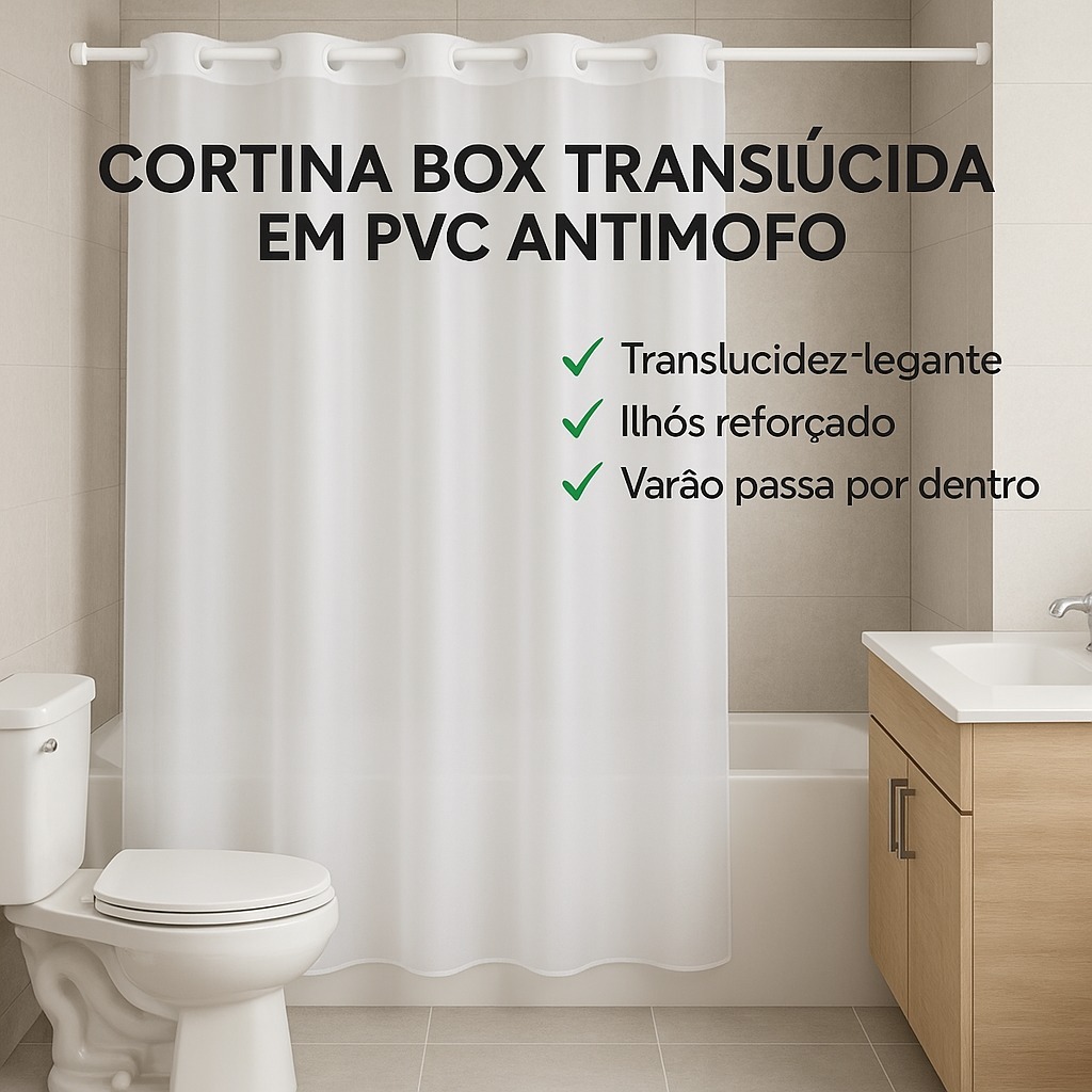 Cortina Para Box Banheiro Fosca Antimofo Flexível 1.40m2.00m